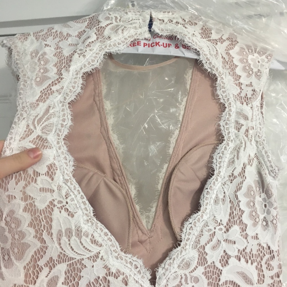 Full Length Betsy & Adam White Lace formal dress - Picture 3 of 5